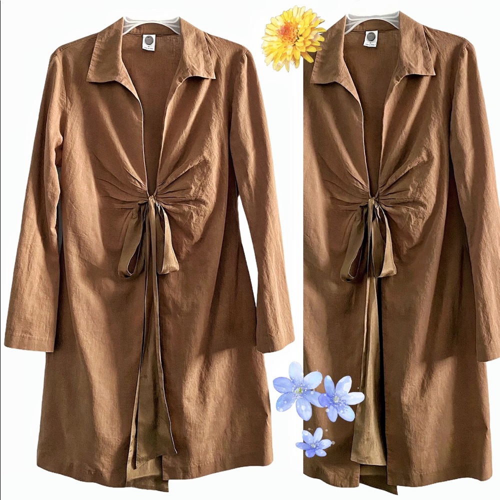 DEED. linen-cotton long bell sleeve jacket, brown